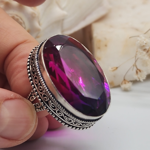 Large Silver Ring Bright Large Pink Spinel Stone - Picture 8 of 15